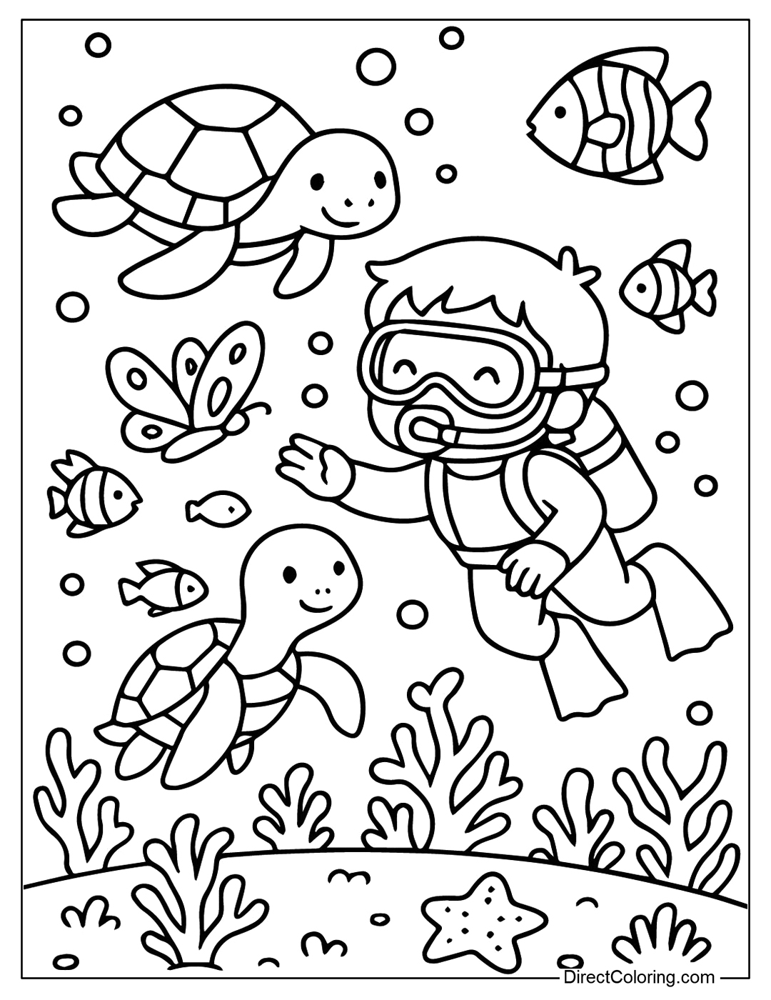 Underwater Adventure July Coloring Page